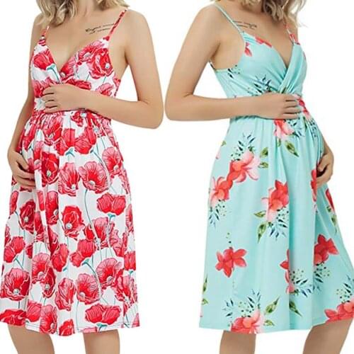 Summer Pregnancy Clothes Floral Pregnant Women Pullover Dress 2021 Elegant Lady Causal Dresses Plus Size for Pre-mommy Vestidos
