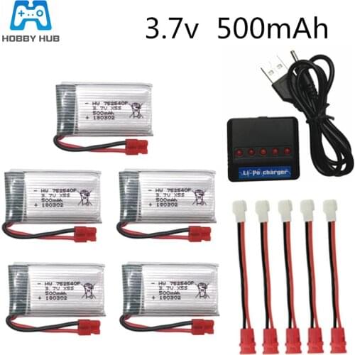 5pcs 3.7V 500mAh lipo battery+Charger For RC Syma X5HC X5HW for Quadcopter Spare Parts Drone Rechargeable Lipo Battery 752540