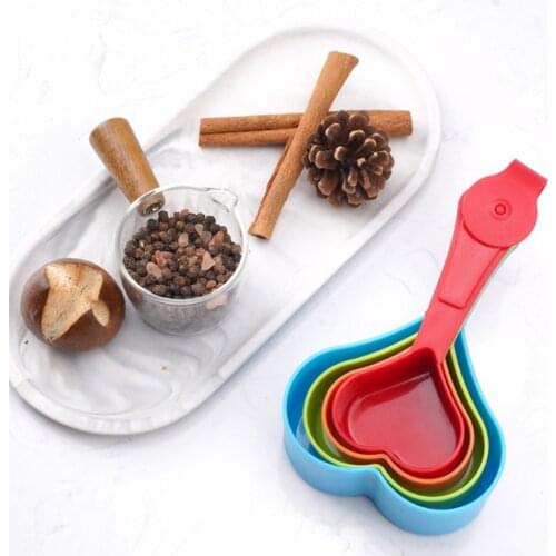 4Pcs Heart Shape Measuring Cups Creative ABS Plastic Measuring Spoon With Handle Stacking Style Kitchen Cooking Baking Accessory