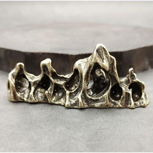 Antique Solid Brass Rockery Miniature Figurines Retro Copper Animal Tea Pet Desktop Ornament Decor Crafts Keychain Pendants