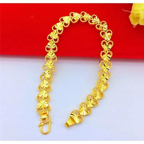 Fashion 14K Gold for Women Wedding Anniversary Bracelets Charms Heart-to-heart Chain Bracelet Statement Jewelry Birthday Gifts