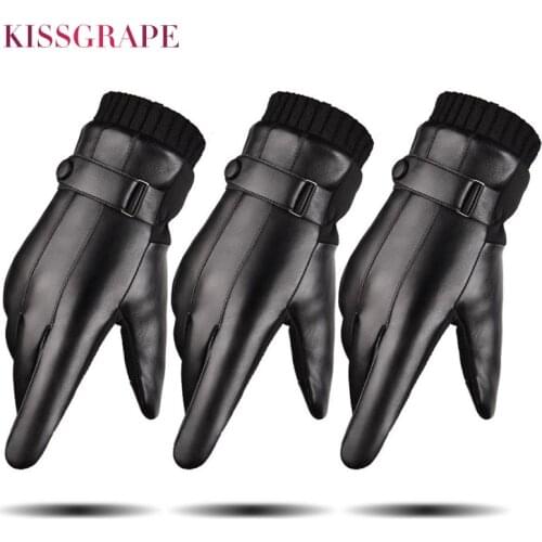 Men Winter Warm Leather Gloves Men Touch Screen Cycling Motorcycle Gloves Anti-slip Warterproof Gloves Male Outdoor Warm Guantes