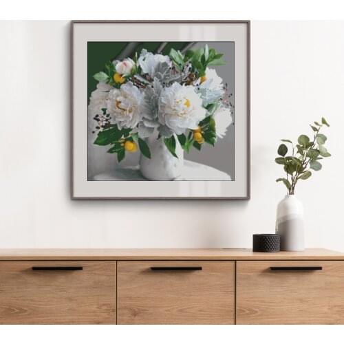 White Peony Flower Simplicity Sewing Top Quality Embroidery Needlework 14CT Unprinted Art Cross Stitch Kits DIY Handmade Decor