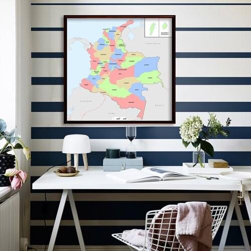 90*90 cm Spanish Colombia Map Wall Art Poster Eco-friendly Non-woven Canvas Painting Living Room Home Decoration School Supplies