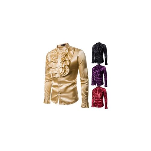 Autumn 2021 Fashion Men Chinese Dragon Print Blouse Long Sleeve Lapel Neck Button-up Shirt for Spring Fall Wear Shirts