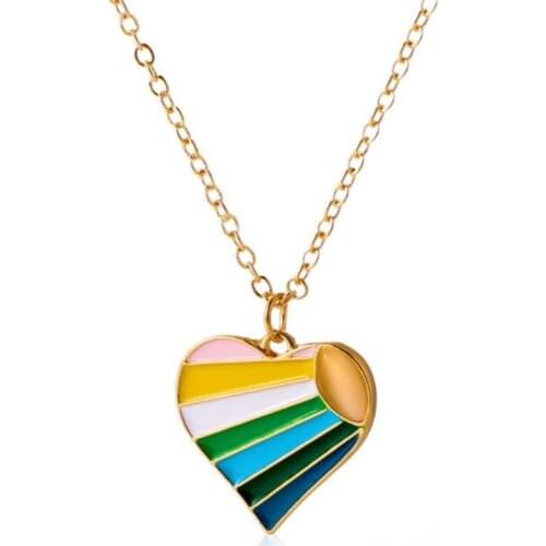Simple Dripping Oil Enamel Multi-Color Heart Necklace Charming Womens Clavicle Pendant Necklace Fashion Party Female Jewelry