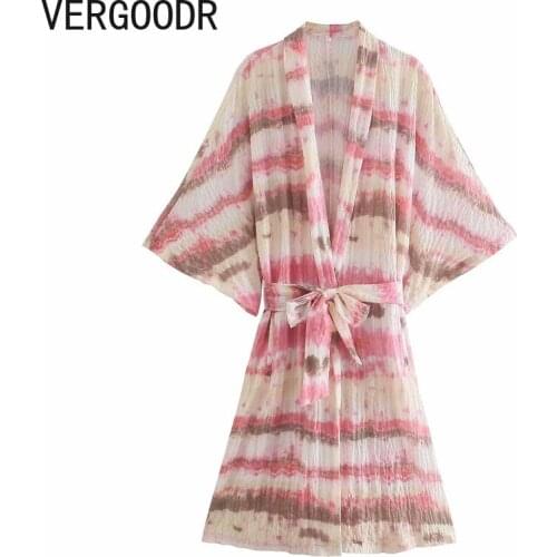 Vergoodr Striped Dress for Women Summer Tie-dye Wide Loose Fork Sexy Deep V-neck Kimono Dress for Women Plus Size Ruched Dress