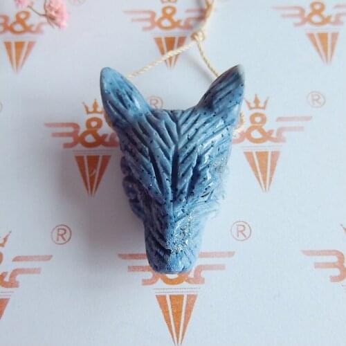 Natural Stone Carved wolf head blue coral Pendant,Popular jewelry Natural Gemstone,37x27x14mm,11.6g