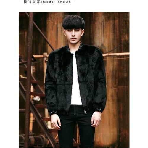 Real genunie natural rabbit fur coat mens fashion short style jacket warm winter custom big size