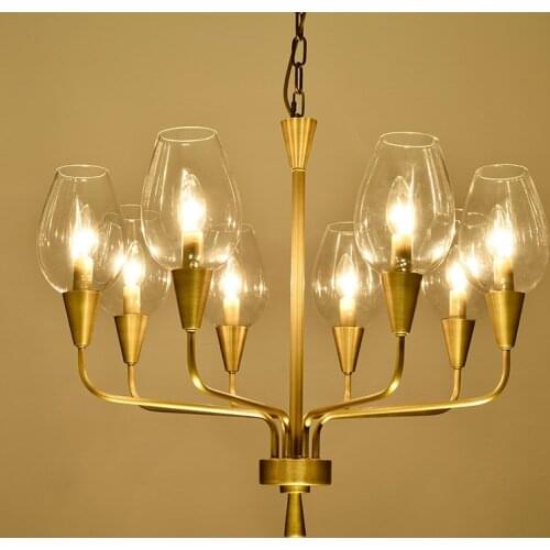 Luxury Foyer Copper E14 Led Chandelier Blue/Clear Glass Shades Led Pendant Chandelier Led Lamp Luminarias Living Room Fixtures