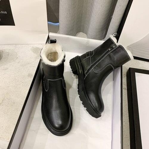 Natural Wool Women Winter Shoes Warmest Womens Boots Leather Handmade Women Winter Snow Boots Martin Boots