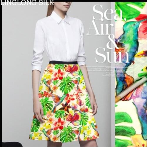 SILK LINEN FABRIC 14m/m Width 55"-140cm30%Natural Silk+70% Linen Fashion Flower Dress Fabrics Digital Printing 2018 New Arrival