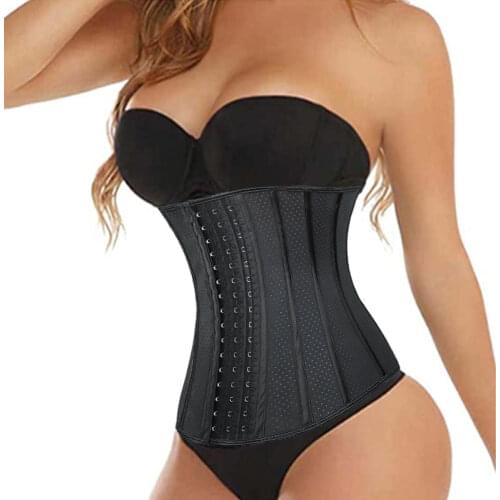 9 Steel Bone Long Torso Latex Breathable Waist Trainer Workout Weight Loss Corset Tummy Control Slimming Body Shaper Women Black