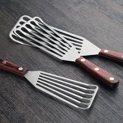 Thickened stainless steel steak spade color wooden handle frying kitchen egg shovel conditioning baking kitchen BBQ tool