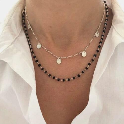 HaHaGirl Vintage Carved Black Bead Chain Necklace Bohemian Punk Metal Coin Collar Choker Necklace Fashion Women Punk Jewelry
