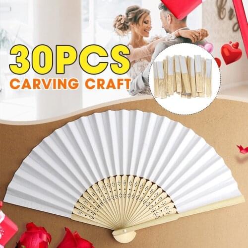 30Pcs Vintage DIY Blank Folding Fan Chinese Style Craft Bamboo Hand Fan for Wedding Party