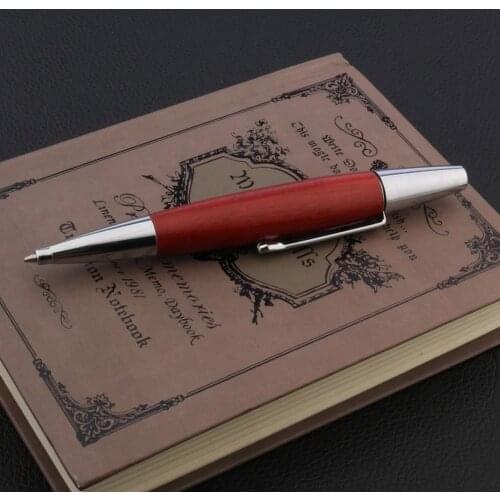 High quality Wooden fat short Clip Ballpoint Pen Red Silver Stationery Office school supplies Writing ink pens