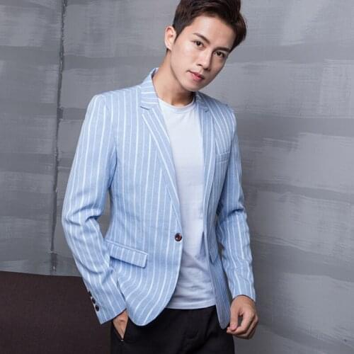 Net Red Striped Suit Jacket Mens One-piece Jacket Autumn Korean Version of The Self-cultivation Trend Handsome Casual Suit Men