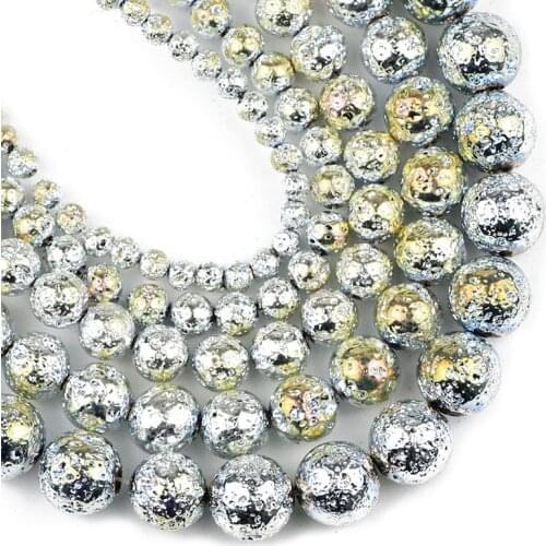 YHBZRET Natural Stone Olive green volcanics Lava 4/6/8/10/12MM charm Round Spacers Loose beads for Jewelry making DIY bracelets