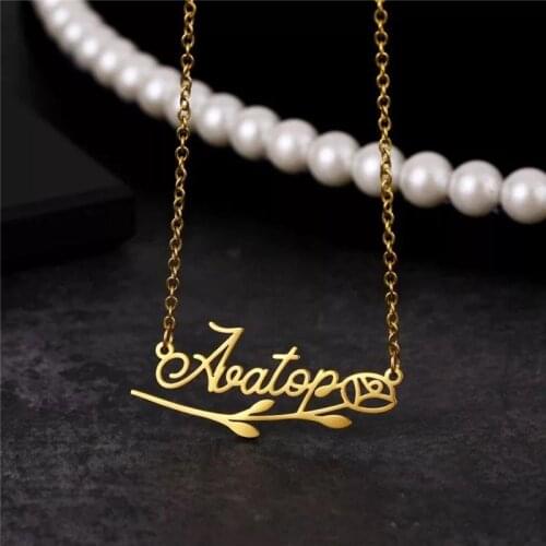 Customized Rose Flower Personalized Name Necklaces for Women Stainless Steel Chain Custom Birthday Valentine Christmas Gift