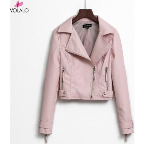 2020 New Fashion Women Smooth Motorcycle Faux Leather Jackets Ladies Long Sleeve Autumn Winter Biker Streetwear Black Pink Coat