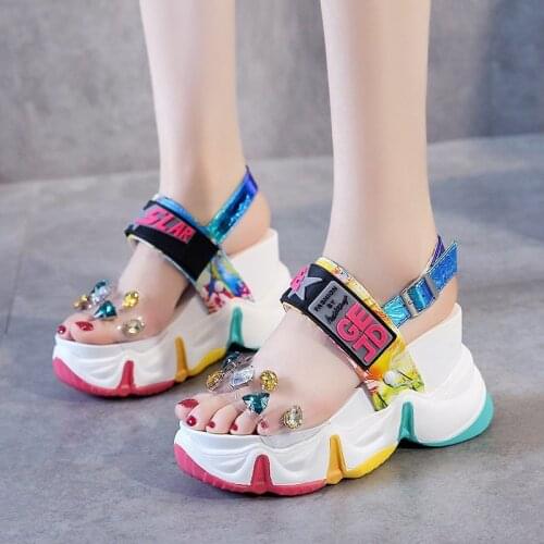 Lucyever 2020 New Women Summer Wedge Sandals Transparent PVC Crystal Chunky Platform Shoes Woman Rainbow Thick Bottom Sandalias