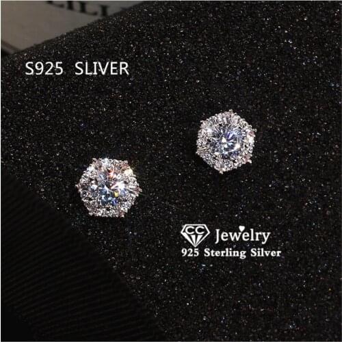Stud Earrings For Women S925 Silver Needles Cubic Zirconia Round Stone Classic Fine Jewelry Prevent Allergy Drop Shipping CCE715