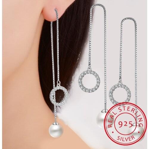 Forever Clear CZ 925 Sterling Silver EARRING Circle Round with Pearl Drop Earrings for Women Jewelry Gift Oorbellen Bijoux