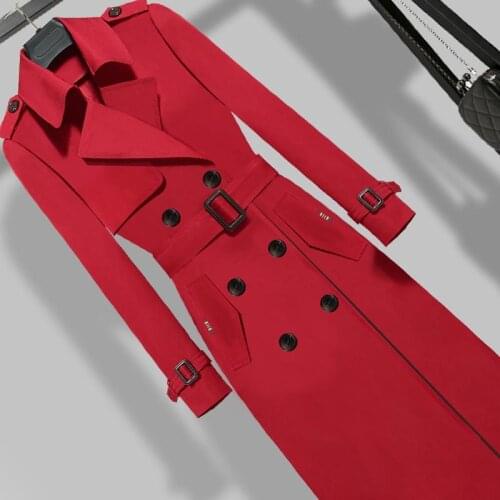 2021 Spring Autumn Women Trench Coat Casual Double-breasted Solid Long Windbreaker with Belt Fashion Office Lady Outerwear D171