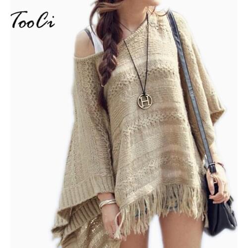 Women Sweater Female Batwing Stripes Fringed Pullovers Spring New Women Tops Poncho Shawl Cape Pull Femme Sweter