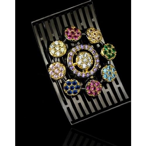 Exaggerated Black Gold Womens Ring Colorful Zircon Chrysanthemum Shape Ring Fashion Creative Party Womens Jewelry