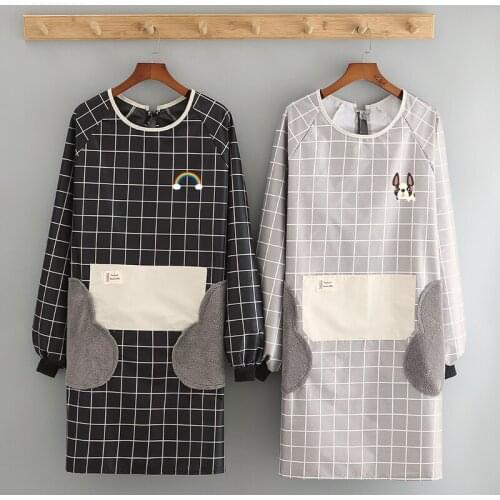 Korean style Japanese apron womens long-sleeved waterproof and oil-proof household cooking gown