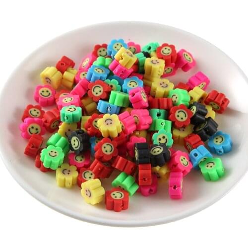 100pcs Mix Color 10mm Sun Flower Clay Beads Loose Spacer Smiling Face Flower Polymer Clay Bead For Jewelry Making DIY Bracelet