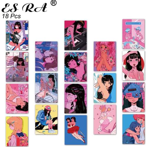 18 Pcs/Set Retro Japanese Girl Stickers Decorate Laptop Pegatinas Aesthetic Notebook Decals Pitcher Luggage Stationary Skateboar