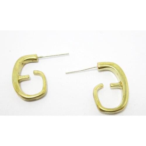 Brass ear post 19x12mm Brass earring studs G shape Brass earrings findings 925 silver needle -2pcs R1102
