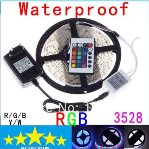 5M Waterproof LED Strip SMD 3528 Red/Blue/Green RGB LED Strip Light IP65 300 Led Remote Controller 12V 2A Power
