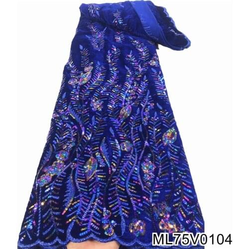 African Lace Fabric 5 Yards Shinny Sequin Embroidery Nigerian Wedding Dress Material Velvet Lace Fabric ML75V01