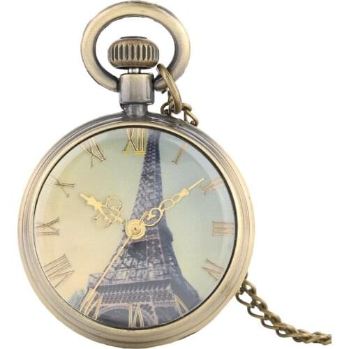 Antique Eiffel Tower Dial Quartz Pocket Watch Children Fashion Women Watches Necklace Pendant Modern Clock Girl Christmas Gift