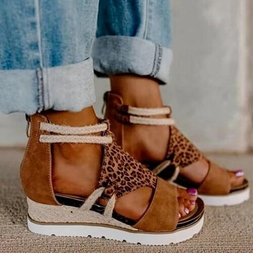 Summer Women Sandals Leopard Wedge Heels Soft Bottom Platform Sandals for Shoes Women Wedges Chaussure Femme Plus Size