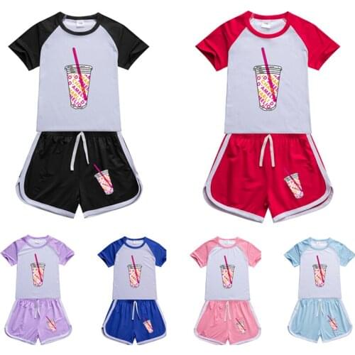 Kids 100-170CM(2-16Y) Coffee Splatter Pajamas Summer Clothes Charli Damelio Merch for Clothing Set T-Shirt+shorts Girl Boy Suit