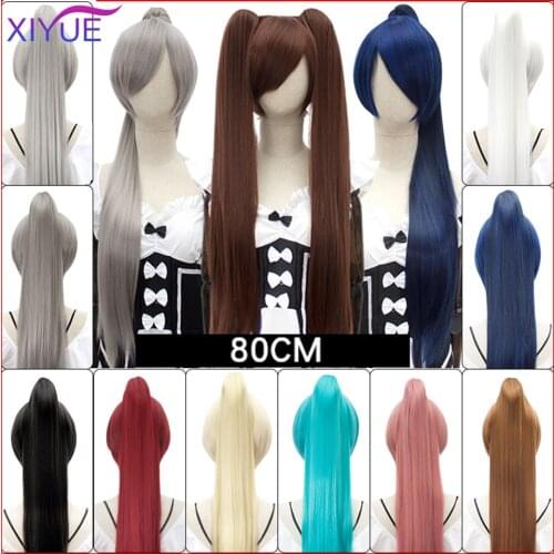 Long Straight Around Clip In Ponytail Hair Extension Synthetic Ponytail Black Purple Red Hair Cosplay Wig Party Synthetic Wigs