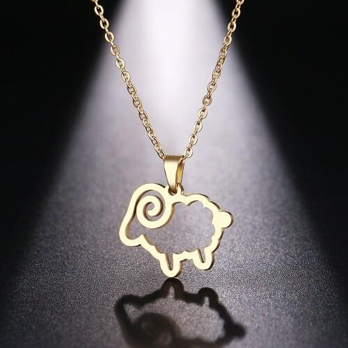 DOTIFI Stainless Steel Necklace For Women Man Cute Sheep Cross Gold And Silver Color Pendant Necklace Engagement Jewelry