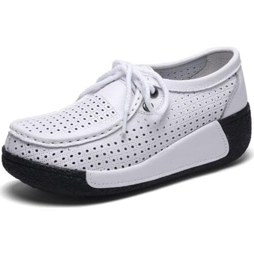 Ms leisure breathable girls airtight shoe leather loafers hollow out breathable women single shoe leather hollow out shoes