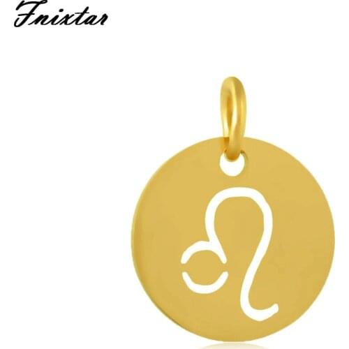 Fnixtar Steel Twelve Constellations LEO Charm for Women Necklace Bracelet Jewelry Making Gold Color Metal Charm 10pcs/lot