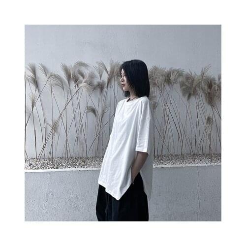 Short-sleeved t-shirt womens summer 2020 new loose-and-mix solid color personality design sense of irregular half-sleeve Jacket