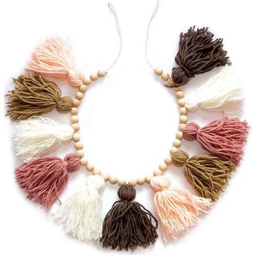 Tassel Garland - Boho Tassel Garland With Wood Beads - Wall Decor For Dorm, Girls Room And Nursery Room