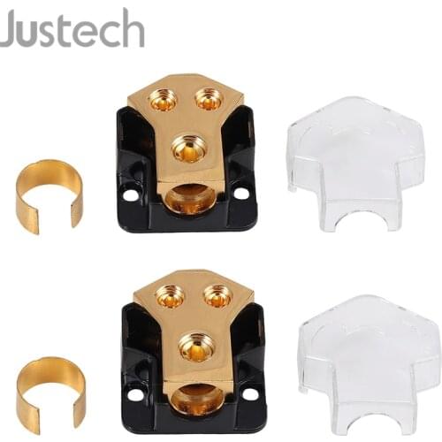 Justech 2 Pcs 0/2/4 Gauge in 4/8/10 Gauge Out 2 Way Amp Copper Power Distribution Block For Auto Boat Car Audio Splitter