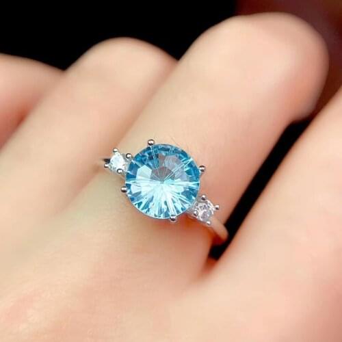 Classic 925 Silver Topaz Ring for Daily Wear 8mm VVS Grade Light Blue Topaz Silver Ring Sterling Silver Topaz Jewelry
