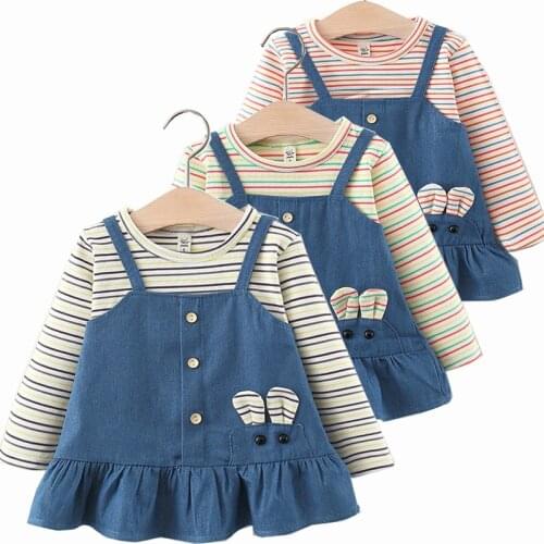 Winter Fall Girls Splicing Denim Dress Long Sleeve Clothes Children Kids Costumes Newborn Baby Rompers Vestidos Bebe 18 M3 4 Y