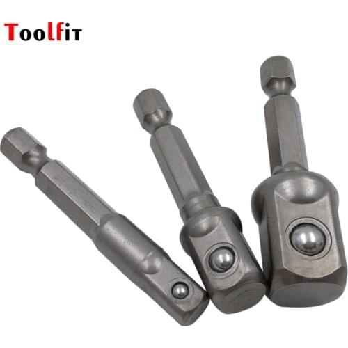 3pcs Chrome Vanadium Steel Socket Adapter Set Hex Shank to 1/4" 3/8" 1/2" Extension Drill Bits Bar Hex Bit Set Power Tools